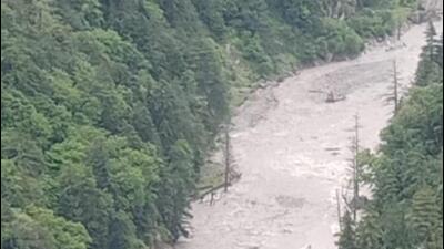 The flooded Dhauli River in Darma Valley of Pithoragarh district. (HT Photo) The flooded Dhauli River in Darma Valley of Pithoragarh district. (HT Photo)