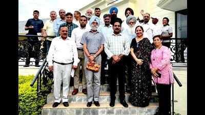 The newly elected executive body of the Chandigarh Softball Association on Thursday. (HT Photo)