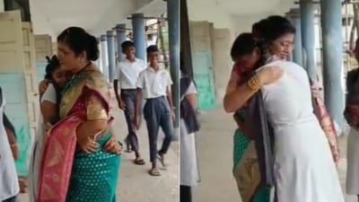 The image shows a student hugging her retiring teacher. (Twitter/@soArohic)