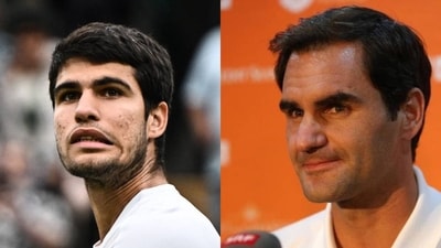 Roger Federer has his eyes on Carlos Alcaraz at Wimbledon 2023 Roger Federer has his eyes on Carlos Alcaraz at Wimbledon 2023