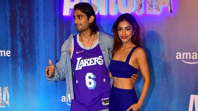 Prateik Babbar attended the screening and posed for the paparazzi. The actor was accompanied by actor-girlfriend Priya Banerjee. They both wore blue outfits. Prateik Babbar attended the screening and posed for the paparazzi. The actor was accompanied by actor-girlfriend Priya Banerjee. They both wore blue outfits. 