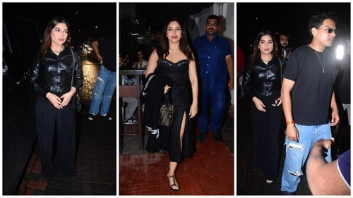 Samiksha Pednekar, Bhumi Pednekar and Yash Kataria at a restaurant on Thursday. (Varinder Chawla) Samiksha Pednekar, Bhumi Pednekar and Yash Kataria at a restaurant on Thursday. (Varinder Chawla)