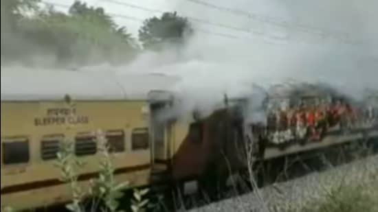 Three bogies of the express were completely gutted in fire (Twitter/@ANI)