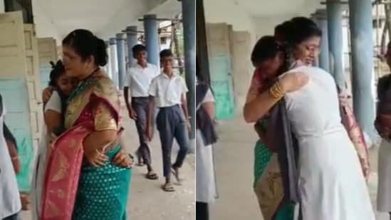 The image shows a student hugging her retiring teacher. (Twitter/@soArohic)