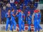 Afghanistan's players celebrate after the dismissal of Bangladesh's Mehidy Hasan Miraz (not pictured) during 2nd ODI Afghanistan's players celebrate after the dismissal of Bangladesh's Mehidy Hasan Miraz (not pictured) during 2nd ODI