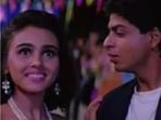 Suchitra Krishnamoorthi and Shah Rukh Khan in a still from Kabhi Haan Kabhi Naa (L); the actor with Gauri Khan. 