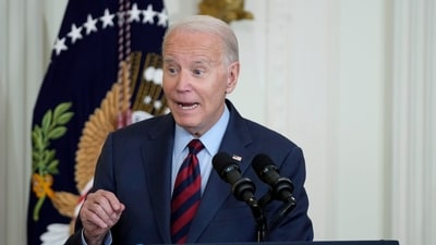 President Joe Biden speaks in the White House in Washington. (AP) President Joe Biden speaks in the White House in Washington. (AP)