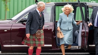 Britain's King Charles III and Queen Camilla arrive at Lochcarron of Scotland. (Reuters)