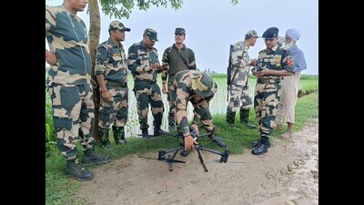Border Security Force (BSF) troops gunned down a drone which had sneaked into the Indian territory from the Pakistan side near Rajoke village falling under the Bhikhiwind sub-division of Tarn Taran district