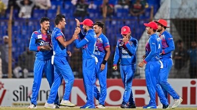 Afghanistan's players celebrate after the dismissal of Bangladesh's Mehidy Hasan Miraz (not pictured) during 2nd ODI (AFP) Afghanistan's players celebrate after the dismissal of Bangladesh's Mehidy Hasan Miraz (not pictured) during 2nd ODI (AFP)