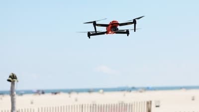 A new shark-monitoring drone is seen as it prepares to monitor the waters for sharks at Jones Beach State Park. (Getty Images via AFP) A new shark-monitoring drone is seen as it prepares to monitor the waters for sharks at Jones Beach State Park. (Getty Images via AFP)
