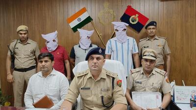 Gurugram, India-July 08, 2023: Varun Dahiya, ACP crime addresses a press conference after the arrest of three people allegedly from Sube Gurjar gang in a threatening case to grab the toll contract in Commissionerate Building in Gurugram, India, on Saturday, 08 July 2023. (Photo by Parveen Kumar/Hindustan Times)**To go with Leena Dhankar's story