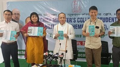 Manipur education minister Th Basantakumar Singh, other officials at the launch event in Imphal on Friday (HT Photo) Manipur education minister Th Basantakumar Singh, other officials at the launch event in Imphal on Friday (HT Photo)