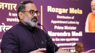 Union Minister of State for Electronics and Information Technology and Union Minister of State for Skill Development Rajeev Chandrasekhar addresses an event. (PTI) Union Minister of State for Electronics and Information Technology and Union Minister of State for Skill Development Rajeev Chandrasekhar addresses an event. (PTI)
