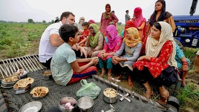 In pictures tweeted by the Congress' official handle, Rahul Gandhi was seen sporting a white t-shirt and trousers. (PTI) In pictures tweeted by the Congress' official handle, Rahul Gandhi was seen sporting a white t-shirt and trousers. (PTI)