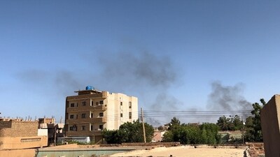 Smoke rises during clashes between the army and the paramilitary Rapid Support Forces (RSF), in Omdurman. (Reuters)