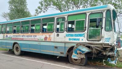 The bus involved in the Jind accident in which eight people were dead and eight others injured. (HT Photo)