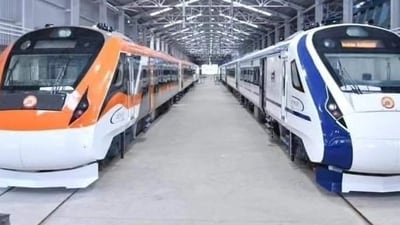 The 28th rake of Vande Bharat train features a new color scheme that draws “inspiration from the Indian Tricolor”. (sourced) The 28th rake of Vande Bharat train features a new color scheme that draws “inspiration from the Indian Tricolor”. (sourced)
