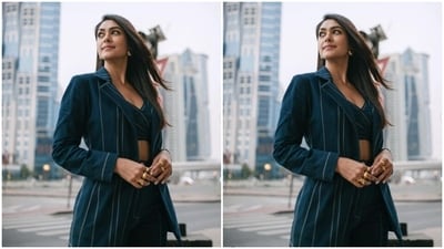 Mrunal played muse to fashion designer house Aroka and picked a pantsuit as she merged casual and formal vibes.&nbsp; (Instagram/@mrunalthakur)