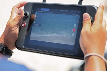 Lifeguarding supervisor Cary Epstein operates a new shark-monitoring drone as he monitors the waters for sharks at Jones Beach State Park. (Getty Images via AFP) Lifeguarding supervisor Cary Epstein operates a new shark-monitoring drone as he monitors the waters for sharks at Jones Beach State Park. (Getty Images via AFP)