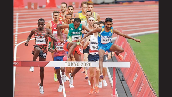 Avinash Sable at the 2020 Tokyo Olympics. He placed seventh in the heat, but set a new national record while doing so. He has smashed that national record thrice in the last year. (Reuters)