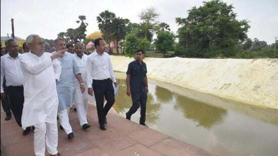 Bihar CM Nitish Kumar in Rajgir on Saturday. (Santosh Kumar/HT)