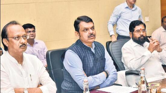 Fron left to right, NCP leader and Maharashtra Dy CM Ajit Pawar, Dy CM Devendra Fadnavis and CM Eknath Shinde (File Photo)