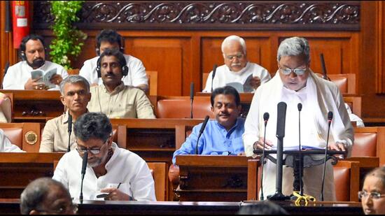 Karnataka chief minister Siddaramaiah presents the state Budget during the Budget Session of State Assembly at Vidhana Soudha, in Bengaluru on Friday. (ANI)