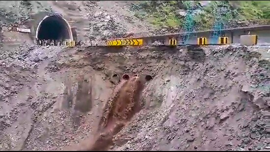 Landslides hit several areas after heavy monsoon rains, due to which the Jammu-Srinagar national highway and the Mughal Road temporarily suspended for traffic movement on Saturday. (PTI)
