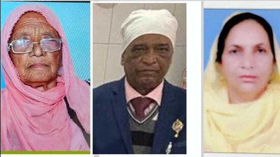 Surjit Kaur, 90, Chaman Lal, 70, his wife Bachan Kaur, 68, who were found murdered in the house in Ludhiana’s New Janakpuri. (HT Photo)
