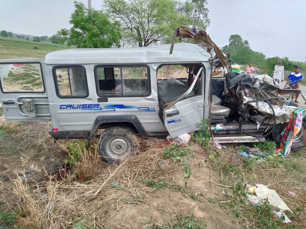 The mangled remains of the car involved in the Jind accident. (HT Photo)