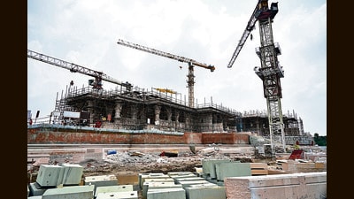 A view of under construction Ram Mandir in Ayodhya on Sunday. (Deepak Gupta/Hindustan Times)