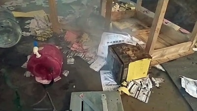A polling booth at Baravita Primary School has been allegedly vandalised and ballot papers set on fire after voting began for the single-phase panchayat polls in West Bengal, in Cooch Behar on Saturday. (ANI Photo) (ANI)