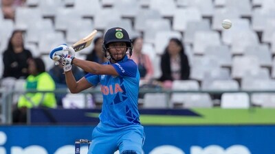 Harmanpreet hit six boundaries and two sixes and made best use of the two reprieves that she got off left-arm spinner Nahida Akter's bowling. (AP) Harmanpreet hit six boundaries and two sixes and made best use of the two reprieves that she got off left-arm spinner Nahida Akter's bowling. (AP)