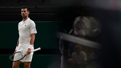 Serbia's Novak Djokovic waits to receive serves from Switzerland's Stan Wawrinka in a men's singles match on day five of the Wimbledon tennis championships (AP) Serbia's Novak Djokovic waits to receive serves from Switzerland's Stan Wawrinka in a men's singles match on day five of the Wimbledon tennis championships (AP)