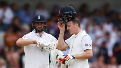 However, Harry Brook and Chris Woakes closed the door on Australia. The pair put up 59 runs for the seventh wicket and the partnership was broken only when Brook fell on 75 (Action Images via Reuters)