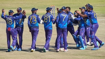 Sri Lanka players celebrate a wicket during the ICC Men's Cricket World Cup Qualifier Zimbabwe 2023 final match between Sri Lanka and Netherlands (AFP) Sri Lanka players celebrate a wicket during the ICC Men's Cricket World Cup Qualifier Zimbabwe 2023 final match between Sri Lanka and Netherlands (AFP)