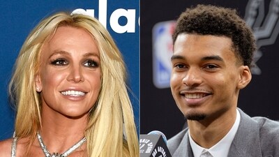 Pop singer Britney Spears (left) and Spurs NBA basketball first round draft pick Victor Wembanyama. (AP) Pop singer Britney Spears (left) and Spurs NBA basketball first round draft pick Victor Wembanyama. (AP)