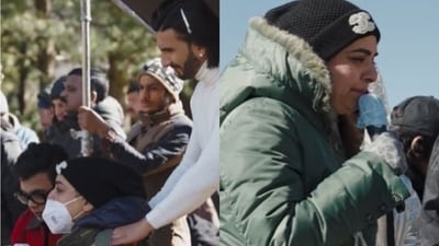 Ranveer Singh with Vaibhavi Merchant on Rocky Aur Rani Kii Prem Kahaani sets. Ranveer Singh with Vaibhavi Merchant on Rocky Aur Rani Kii Prem Kahaani sets.