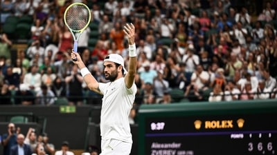 Italy's Matteo Berrettini (R) hugs Germany's Alexander Zverev after winning their men's singles tennis match on the sixth day of the 2023 Wimbledon Championships (AFP) Italy's Matteo Berrettini (R) hugs Germany's Alexander Zverev after winning their men's singles tennis match on the sixth day of the 2023 Wimbledon Championships (AFP)
