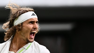 Alexander Zverev reacts as he plays against Matteo Berrettini during their men's singles tennis match on the sixth day of the 2023 Wimbledon Championships (AFP) Alexander Zverev reacts as he plays against Matteo Berrettini during their men's singles tennis match on the sixth day of the 2023 Wimbledon Championships (AFP)