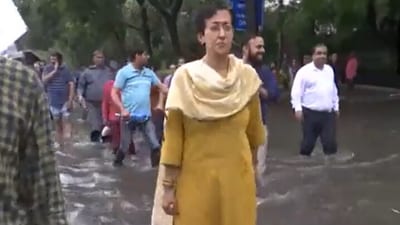 Delhi minister Atishi visiting the inundated areas in ITO, Delhi. (ANI) Delhi minister Atishi visiting the inundated areas in ITO, Delhi. (ANI)