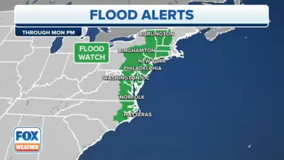 With millions of people in the Northeast to North Carolina under a Flood Watch, the region is on alert for heavy rain and its potential consequences. (Fox Weather) With millions of people in the Northeast to North Carolina under a Flood Watch, the region is on alert for heavy rain and its potential consequences. (Fox Weather)