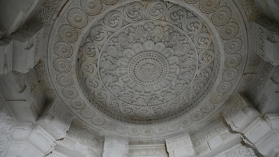 Apart from the sanctum sanctorum, the temple has five mandaps -- Gudh Mandap, Rang Mandap, Nritya Mandap, Prathana Mandap and Kirtan Mandap. The dome size of the five mandaps are 34 feet in width and 32 feet in length and height from the courtyard ranging from 69 feet to 111 feet. (Photo by Deepak Gupta/Hindustan Times) Apart from the sanctum sanctorum, the temple has five mandaps -- Gudh Mandap, Rang Mandap, Nritya Mandap, Prathana Mandap and Kirtan Mandap. The dome size of the five mandaps are 34 feet in width and 32 feet in length and height from the courtyard ranging from 69 feet to 111 feet. (Photo by Deepak Gupta/Hindustan Times)