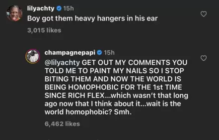Drake's comment regarding criticism over his pink nails. (Instagram) Drake's comment regarding criticism over his pink nails. (Instagram)