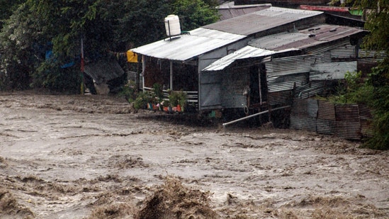 Swollen Beas river following incessant rains, in Kullu district in Himachal Pradesh. Swollen Beas river following incessant rains, in Kullu district in Himachal Pradesh.