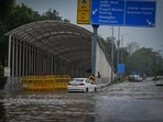 A view of Pragati Maidan underpass as the tunnel is closed due to water logging after rains at Mathura Road in New Delhi on Saturday, (Raj K Raj/ HT) A view of Pragati Maidan underpass as the tunnel is closed due to water logging after rains at Mathura Road in New Delhi on Saturday, (Raj K Raj/ HT)