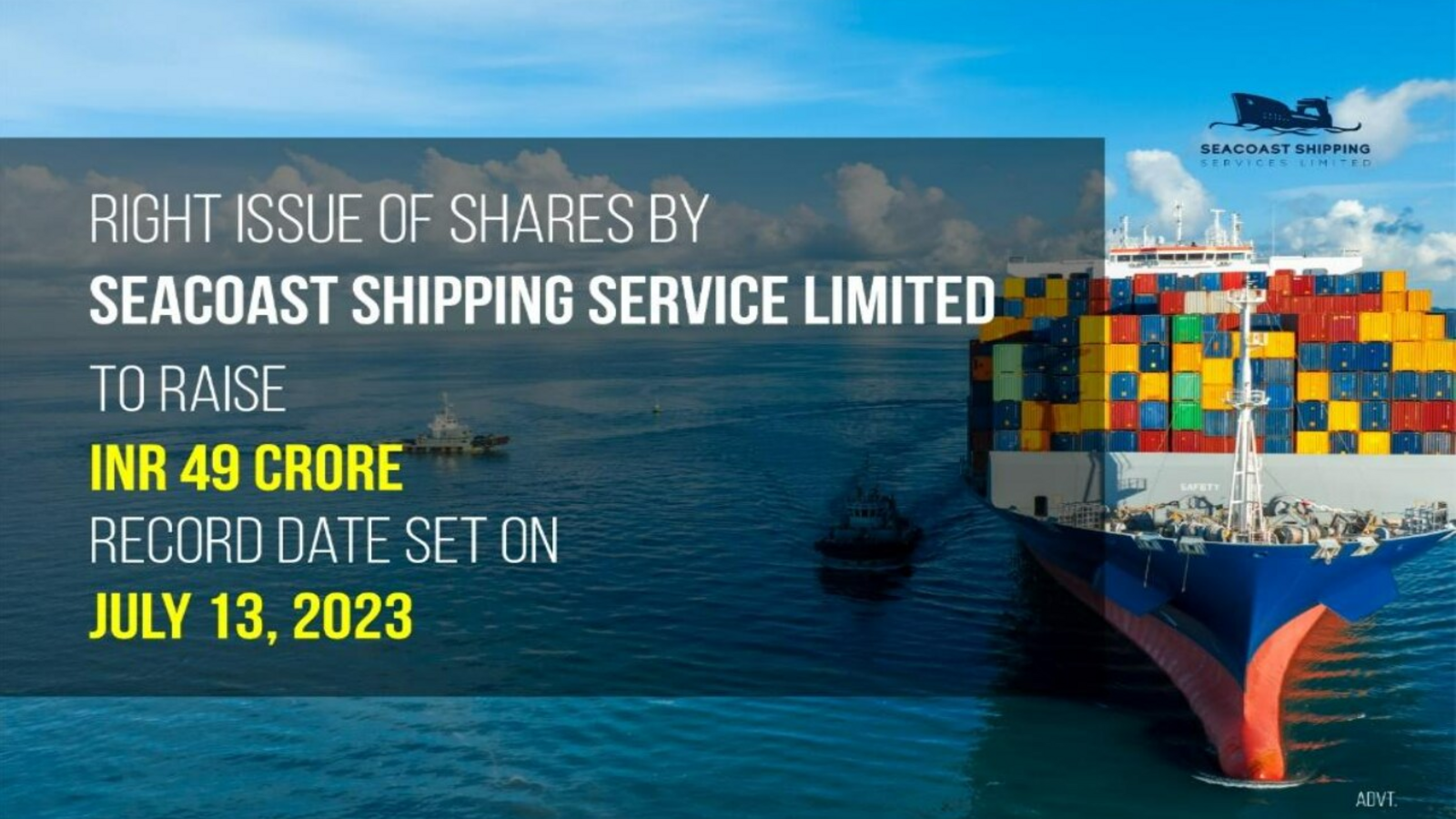 Right Issue of Shares by Seacoast Shipping Service Limited to Raise Rs. 49 Crore - Vimarsana News