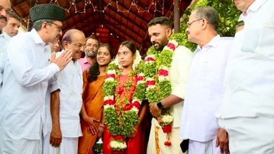 The wedding of Geetha and Vishnu at the Sree Ammancherikkavu Bhagavathi Temple in Vengara. (Facebook) The wedding of Geetha and Vishnu at the Sree Ammancherikkavu Bhagavathi Temple in Vengara. (Facebook)