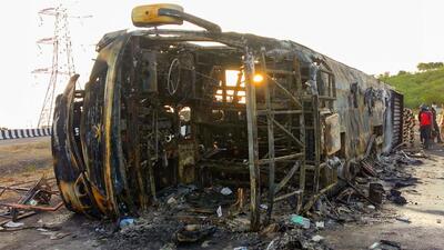 As many as 25 passengers were charred to death as the private bus with sleeper coach, they were travelling in caught fire after hitting the divider on the Nagpur-Mumbai Samruddhi Expressway (ANI) As many as 25 passengers were charred to death as the private bus with sleeper coach, they were travelling in caught fire after hitting the divider on the Nagpur-Mumbai Samruddhi Expressway (ANI)